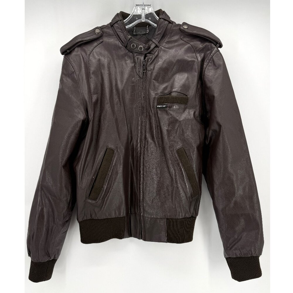 Members Only Men's Chocolate Brown Leather Bomber Jacket 42